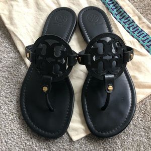 Tory Burch Miller Sandal in Black Leather Size 9